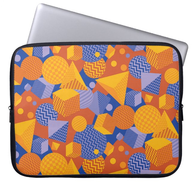 Fun Geometric Orange Violet Pattern Laptop Sleeve (Front)