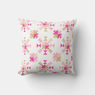 Fun Geometric Quilt Block Pattern in Pink and Red Cushion