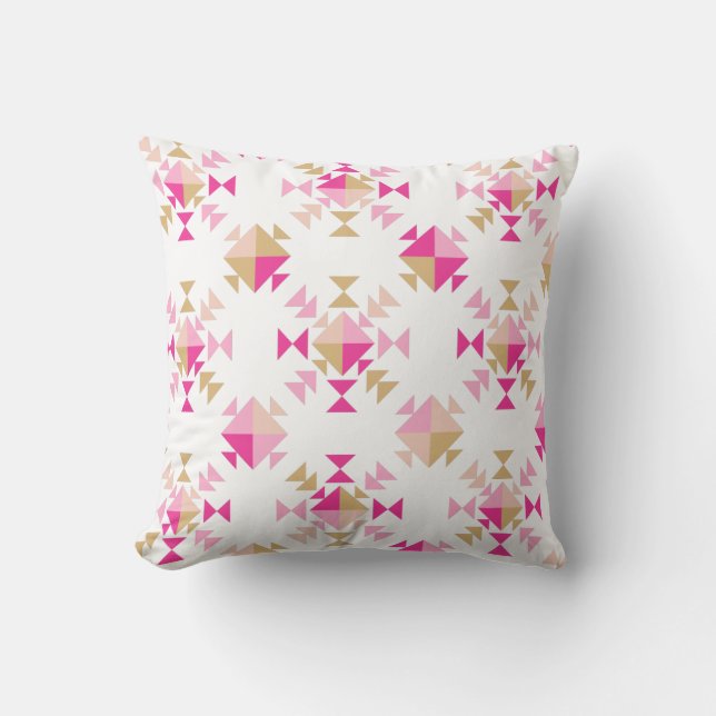 Fun Geometric Quilt Block Pattern in Pink and Red Cushion (Front)
