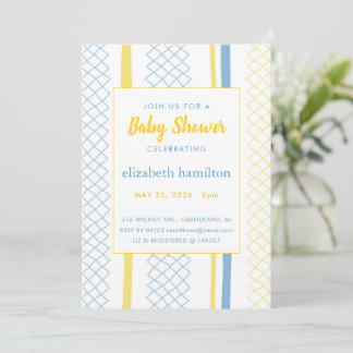 Fun Geometric Yellow & Blue Baby Shower Invitation
