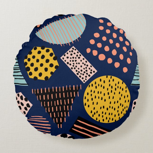 Fun Geometry: Abstract Multicolor Pattern Round Cushion (Front)