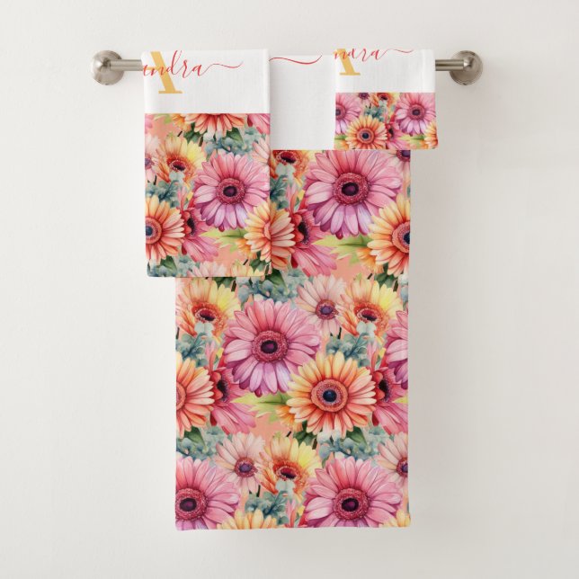Fun Gerbera Daisies Floral Towel Set (Insitu)