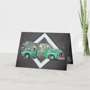 Fun German Shepherds in Vintage Truck Holiday Card