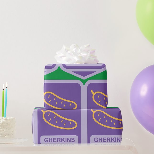 Fun Gherkin Pickle Icon Purple and Yellow Wrapping Paper (Creator Uploaded)