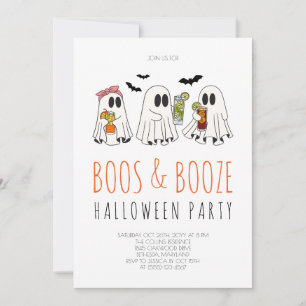 Fun Ghost Adult Boos and Booze Halloween Party Invitation