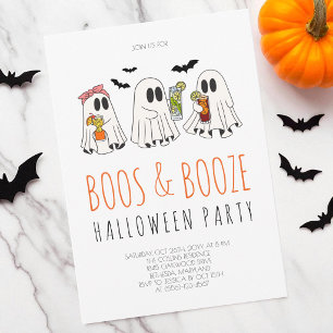 Fun Ghost Adult Boos and Booze Halloween Party Invitation