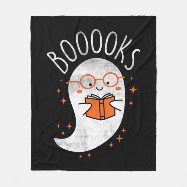 Fun Ghost Book Reading Halloween Cute Teacher Top  Fleece Blanket (Front)