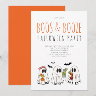 Fun Ghost Cocktails Boos and Booze Halloween Party Invitation