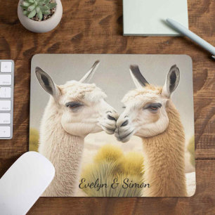 Fun Gift for Couples Engaged Kissing Llamas Mouse Mat