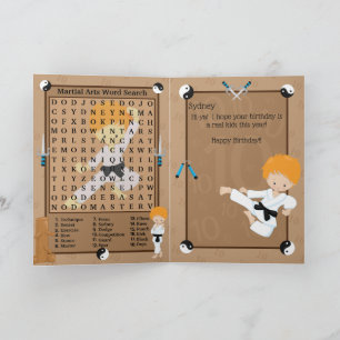 Fun Ginger Boys Karate Word Search Happy Birthday Card
