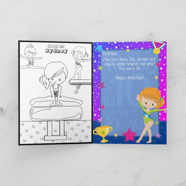 Fun Ginger Girls Gymnastics Colouring Page Birthda Card (Inside)