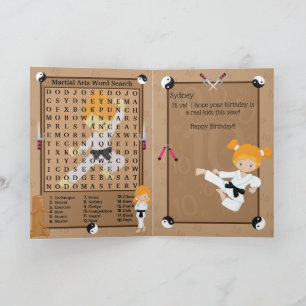 Fun Ginger Girls Karate Word Search Happy Birthday Card