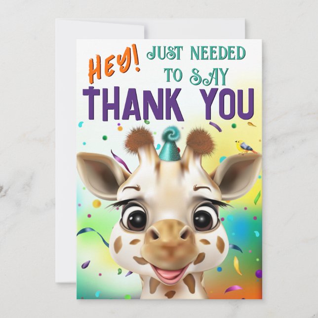 Fun Giraffe Colourful Confetti Birthday Thank You Card (Front)