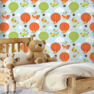Fun Giraffe in Air Balloons and Planes Pattern Wallpaper