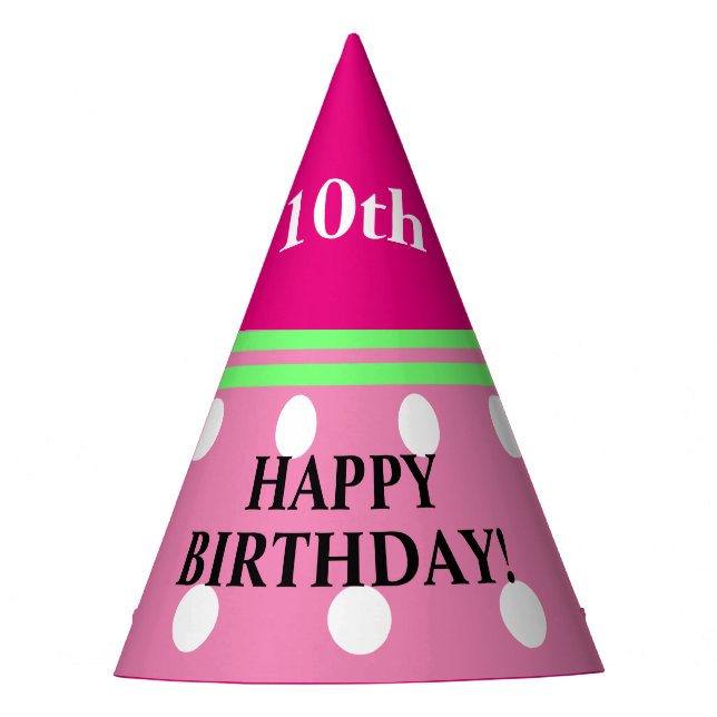 Fun Girl Birthday Pink Green White Polka Dots Party Hat (Front)