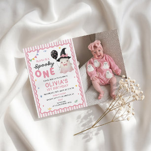 Fun Girl Cute Ghost 1st Birthday Invitation Photo