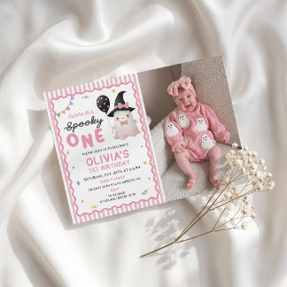 Fun Girl Cute Ghost 1st Birthday Invitation Photo
