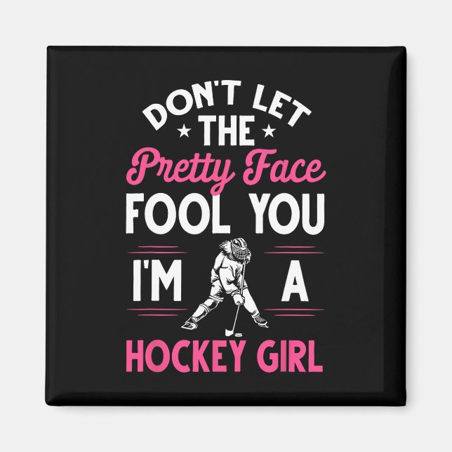 Fun Girl Hockey Gift For Women Kids Ice Hockey Pla Magnet (Front)