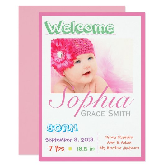 Fun Girl Photo Birth Announcement