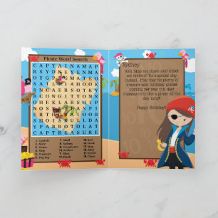 Fun Girl Pirate Captain Word Search Happy Birthday Card