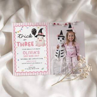 Fun Girl Trick or Three Birthday Invitation Photo