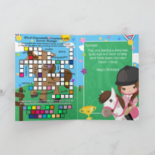 Fun Girls Equestrian Secret Message Birthday Card