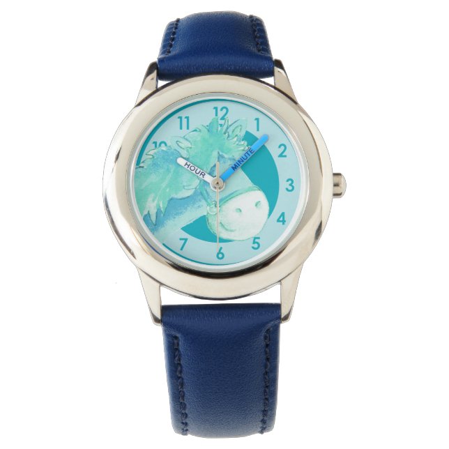Fun girls pony / horse art aqua teal wrist watch (Front)