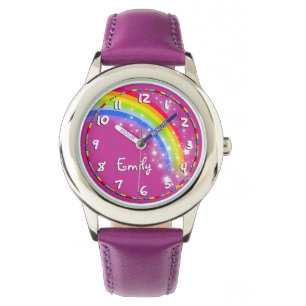 Fun girls rainbow purple name wrist watch