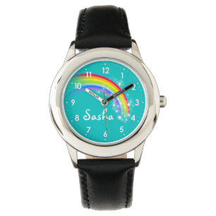 Fun girls rainbow teal aqua name wrist watch