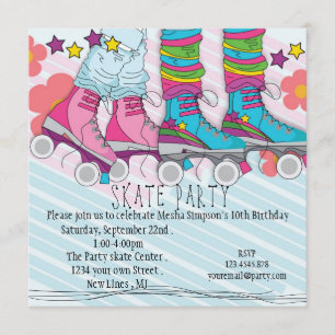 Fun girls Roller Skating birthday party invitation