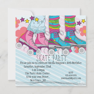 Fun girls Roller Skating birthday party invitation