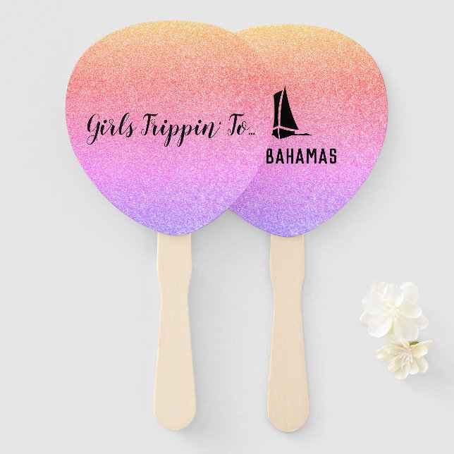 Fun Girls Trippin' to...Your Destination Colourful Hand Fan (Front and Back)