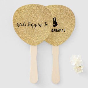 Fun Girls Trippin' to... Your Destination on Gold Hand Fan