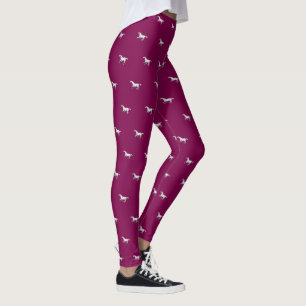 Fun Girly Burgundy Galloping Horse Pattern Leggings