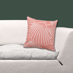 Fun Girly Coral Pink Seashell Pattern Throw Pillow