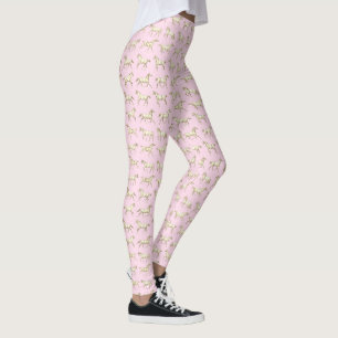 Fun Girly Galloping Horses Beige Pink Leggings