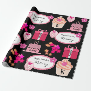 Fun & Girly Personalised Name & Age Birthday Wrapping Paper