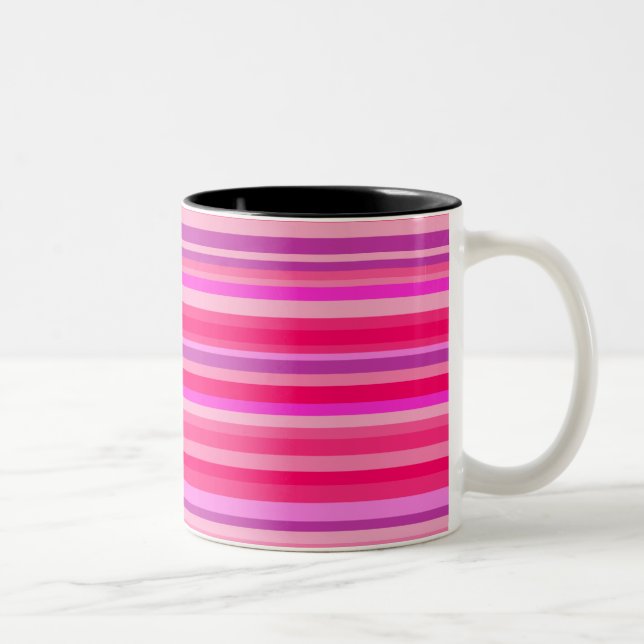 Fun, Girly Pink and Purple Stripes Pattern Two-Tone Coffee Mug (Right)