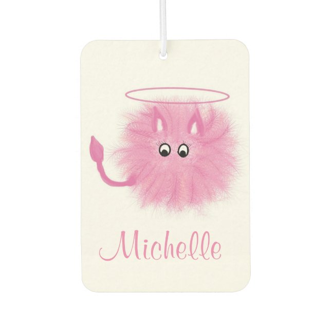 Fun Girly Pink Fluffy Cute Cartoon Saint or Sinner Car Air Freshener (Front)