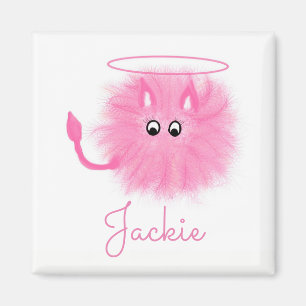 Fun Girly Pink Fluffy Cute Cartoon Saint or Sinner Magnet