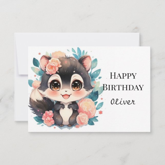 Fun Girly Skunk Birthday Card (Front)