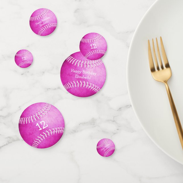 fun girly sports birthday hot pink softball  confetti (Group)