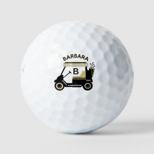 Fun Glam Glitz Name Gold Trim Diamond Golf Cart  Balls