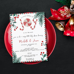 Fun Glitter Christmas Candy Cane Joy Baby Shower Invitation