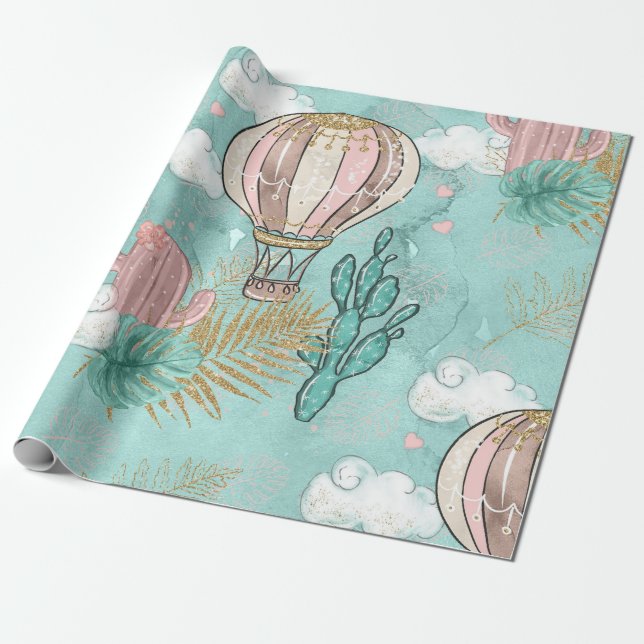 Fun Glitter Desert Llama Wrapping Paper (Unrolled)