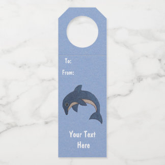 Fun Glittery Dark Blue White Jumping Dolphin Bottle Tag