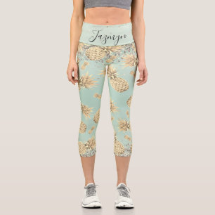 Fun Glittery Golden Pineapples Personalised Capri Leggings