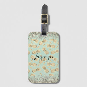 Fun Glittery Golden Pineapples Personalised   Luggage Tag