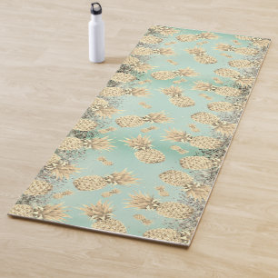 Fun Glittery Golden Pineapples   Yoga Mat