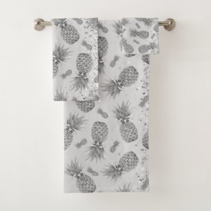 Fun Glittery Silver Pineapples Bath Towel Set